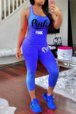 Rose Red Fashion Sportswear Letter Print Basic O Neck Sleeveless Two Pieces