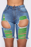 Green Fashion Casual Solid Ripped Split Joint High Waist Straight Jeans