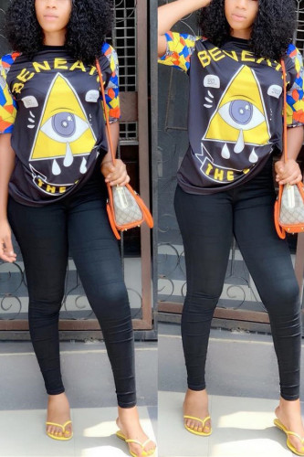 Black Casual Loose Printed T-shirt