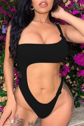 Black Fashion Sexy Print Hollowed Out Backless Swimwears
