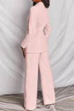 Pink Fashion Casual Solid Basic Turn-back Collar Long Sleeve Two Pieces