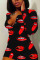Black Living Print Lips Printed Without Belt V Neck Regular Jumpsuits