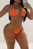 Orange Fashion Sexy Solid Backless Swimwears