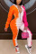 Orange Sexy Casual Blending Mixed Printing Patchwork Turndown Collar Skinny Jumpsuits