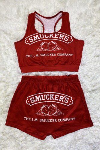 Red Sexy Print Straight Sleeveless Two Pieces