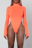Orange Sexy Solid Patchwork Turtleneck Skinny Jumpsuits