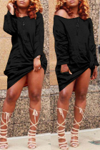 Black Sexy Fashion One Shoulder Long Sleeves O neck Step Skirt skirt  Club Dresses