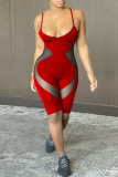 Red Sexy Casual Patchwork Backless Spaghetti Strap Skinny Jumpsuits