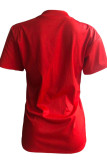 Red O Neck Short Sleeve Character Solid Tees & T-shirts