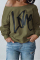 Army Green Leisure Round Neck Long Sleeves Letters Printing Pullover