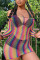 Pink Fashion Sexy Print Hollowed Out See-through Mesh Beach Smock