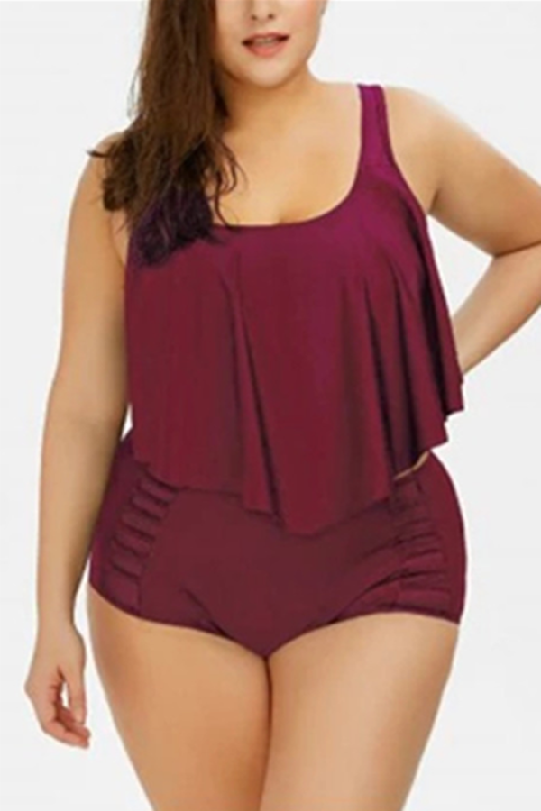Wine Red Sexy Fashion Plus Size Swimsuit Set