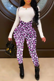 Pink Fashion Casual Print Basic O Neck Long Sleeve Two Pieces