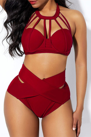 Red Fashion Sexy Solid Hollowed Out Swimwears