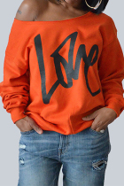 Orange Leisure Round Neck Long Sleeves Letters Printing Pullover