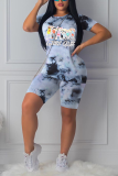 Blue Fashion Casual Printed Sports Two-piece Set