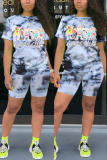 Blue Fashion Casual Printed Sports Two-piece Set