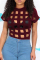 Burgundy Sexy Casual Solid Hollowed Out O Neck Tops