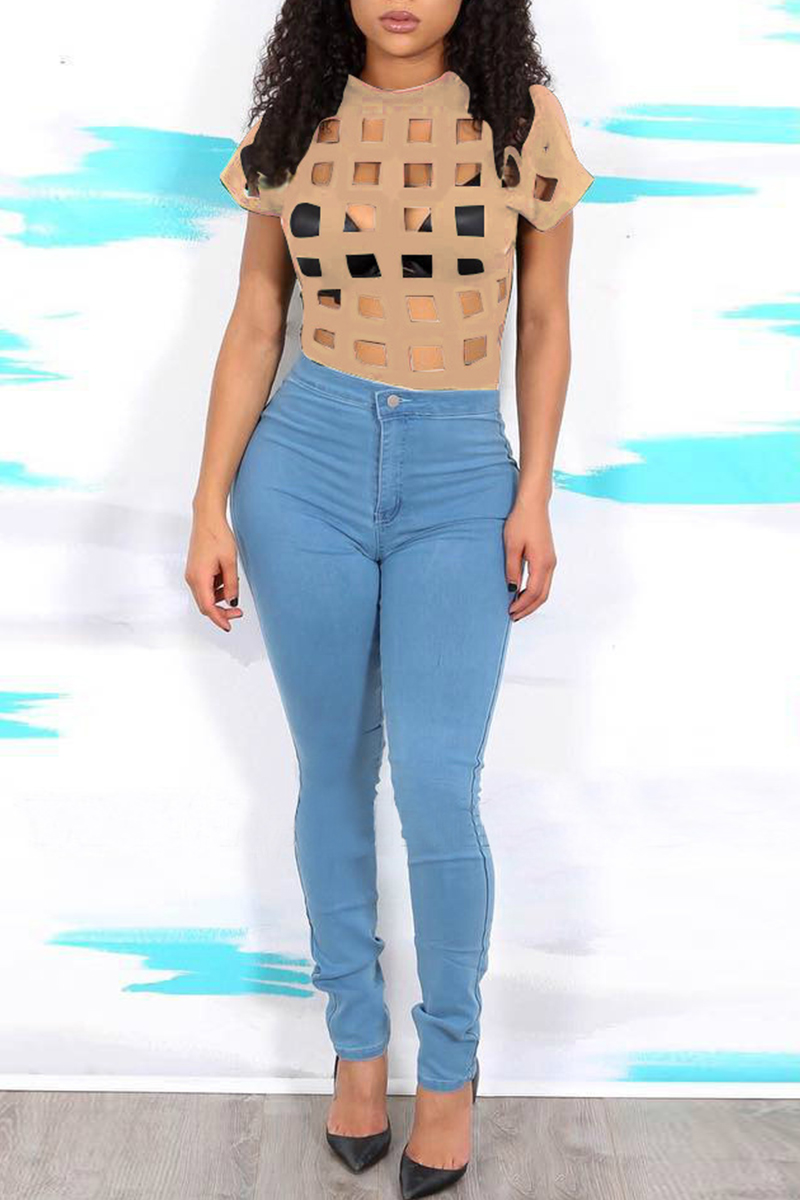 Casual British Style Solid Hollowed Out V Neck Tops