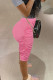 Pink Fashion Casual Solid Fold Regular High Waist Pants