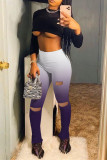 Purple Fashion Sexy Printed Skinny Ripped Trousers