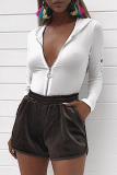 White Sexy Solid Ripped Hooded Collar Skinny Jumpsuits