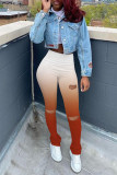 Orange Fashion Sexy Printed Skinny Ripped Trousers