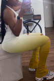 Yellow Fashion Sexy Printed Skinny Ripped Trousers