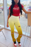 Yellow Fashion Sexy Printed Skinny Ripped Trousers