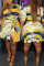 Multi-color Fashion Ma'am OL Patchwork Print Stitching Turndown Collar Plus Size Dresses