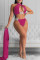 Rose Red Fashion Sexy Solid Hollowed Out Swimwears Set