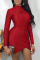 Color Blue Fashion Casual Solid Asymmetrical O Neck Long Sleeve Dresses