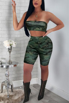 Army Green Fashion Camouflage Printing Casual Set