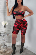 Red Fashion Camouflage Printing Casual Set