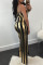 Black Gold Fashion Sexy Striped Backless Strapless Regular Jumpsuits