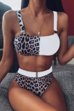 White Sexy Leopard Patchwork Swimwears