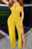 Yellow Sexy Fashion Sleeveless Backless Jumpsuit