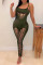 Army Green Fashion Sexy Solid Ripped Hollowed Out Backless Spaghetti Strap Skinny Jumpsuits