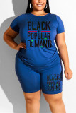 Black Casual Letter Printed T-shirt Shorts Set