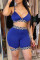 Blue Sexy Casual Patchwork Hollowed Out Backless V Neck Sleeveless Two Pieces