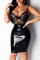 Black Sexy Patchwork Solid See-through Backless Spaghetti Strap Sleeveless Dress