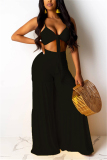Black adult Fashion Sexy Solid Two Piece Suits Loose Sleeveless Two-piece Pants Set