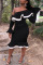 Black Sexy One Shoulder Long Sleeves one shoulder collar Bud Knee-Length Club Dresses