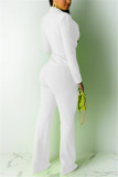 Fluorescent green Work Solid Straight Long Sleeve Two-piece Pants Set