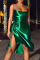 Green Sexy Solid Patchwork Slit Spaghetti Strap Irregular Dress Dresses