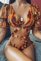 Leopard print Nylon Two Piece Suits crop top Print bandage Patchwork Fashion adult Sexy Tankinis Set