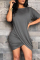 Grey Fashion Casual Solid Asymmetrical O Neck Short Sleeve Dress