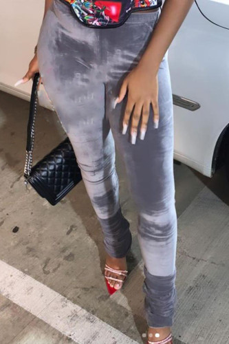 Grey Fashion Casual Solid Fold Regular Mid Waist Trousers