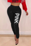 Red Fashionable Letter Printing PU Skinny Pants