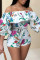 White Sexy Casual Print Backless Off the Shoulder Regular Romper